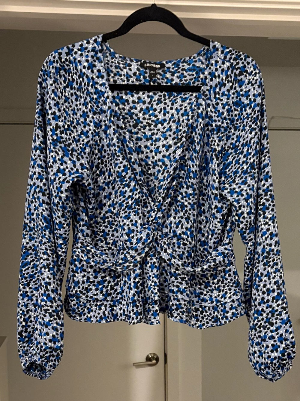 Express Blue and Black Leopard Blouse